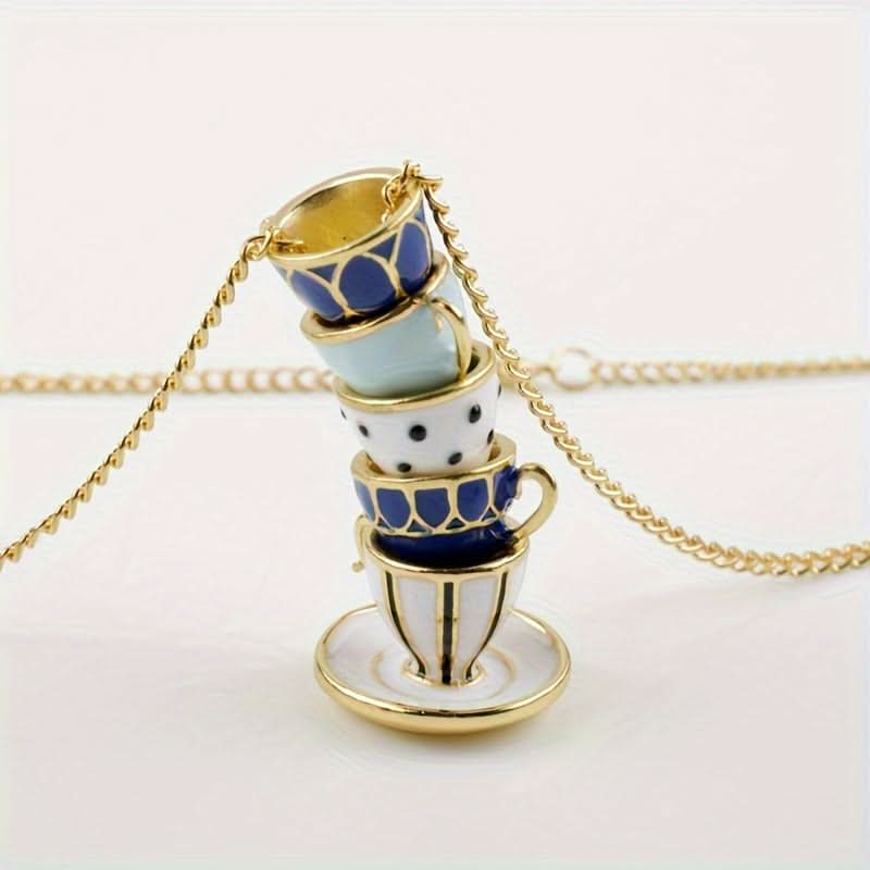 Vintage Tea Cup Pendant Necklace, Antique Gold