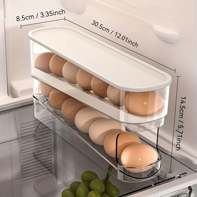 Double-Layer Rolling Egg Storage Box – Space-Saving Refrigerator Organizer