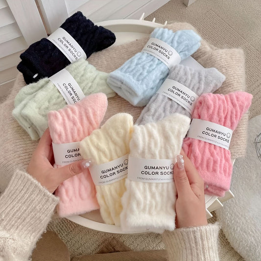Pack of 5 Pairs Soft Pastel Twist Pattern Mid-Calf Socks