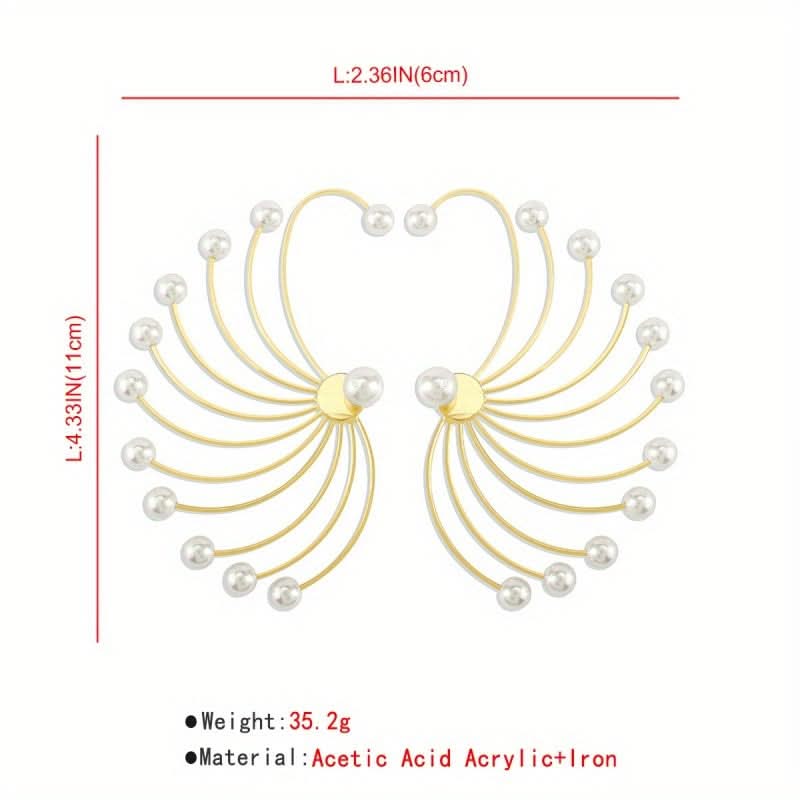Pearl Fan Shaped Earrings – Geometric Gold-Plated Earrings for Women