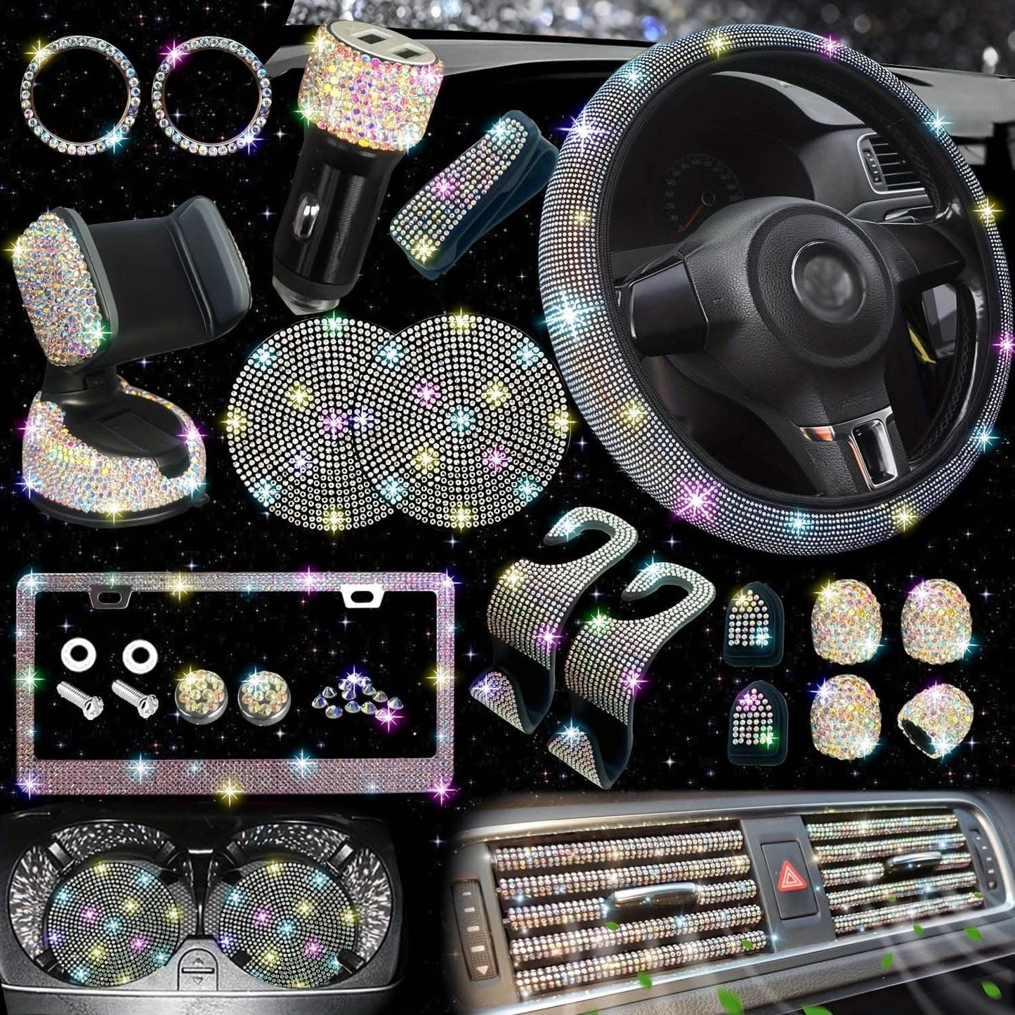 Bling Car Interior Accessories Set – 27 Pcs, Universal Fit
