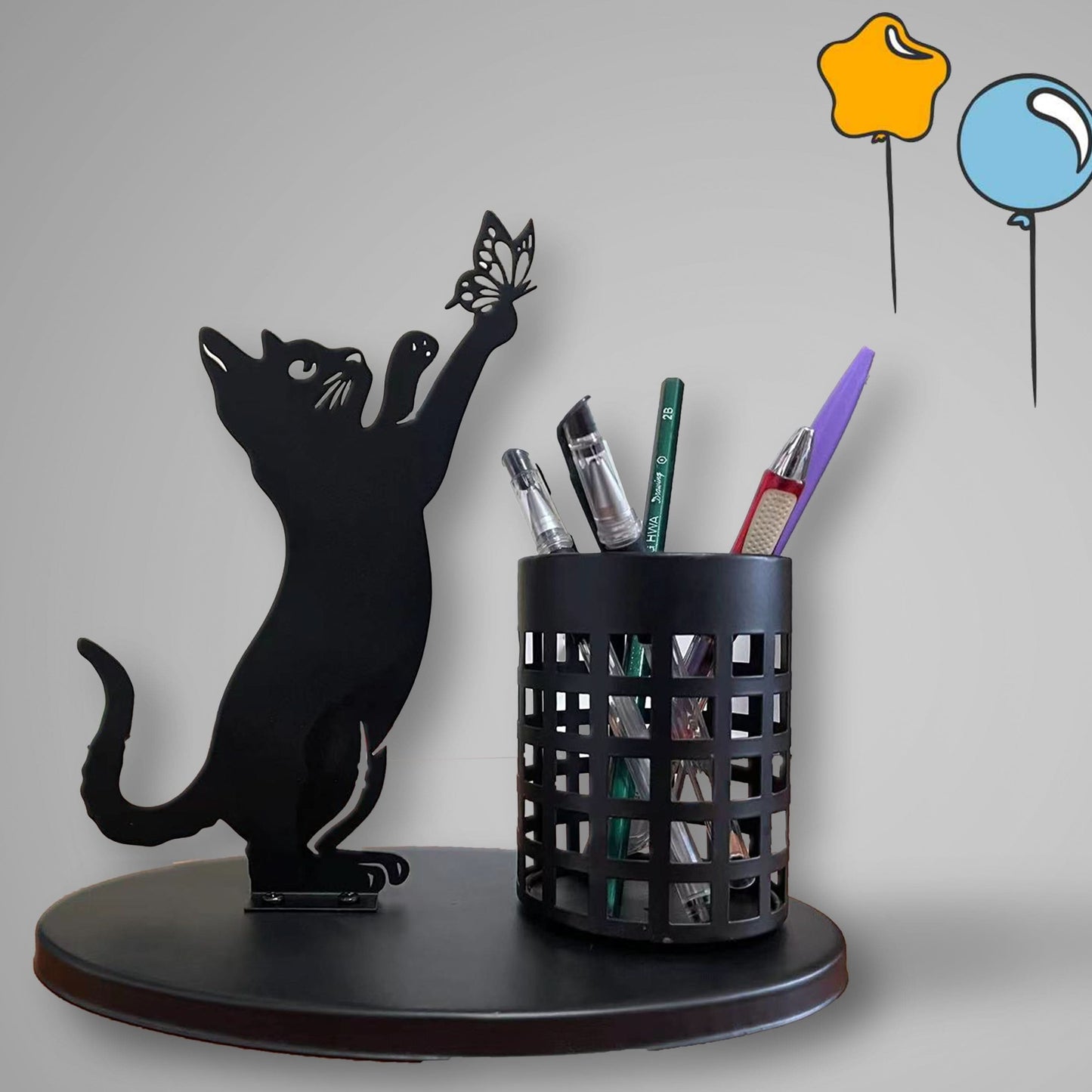 Black Cat Metal Pen Holder – Cute Desk Organizer