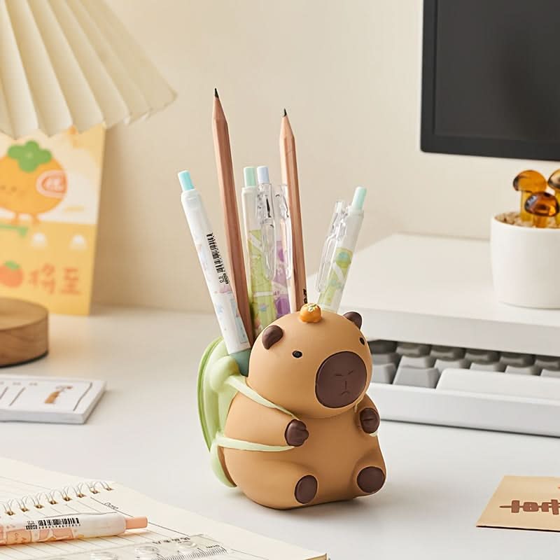 Kapibarasan Turtle-Backed Pencil Holder, ABS Desk Organizer