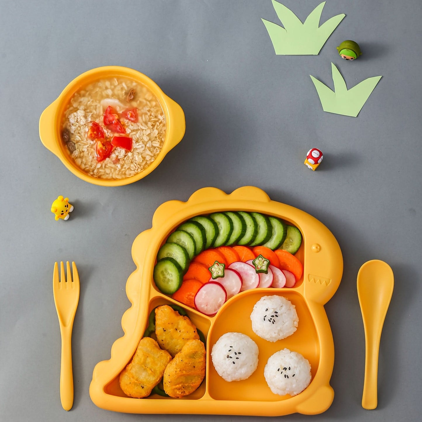 Dinosaur-Shaped Kids Dinnerware Set -Plastic Plate, Combo Pack