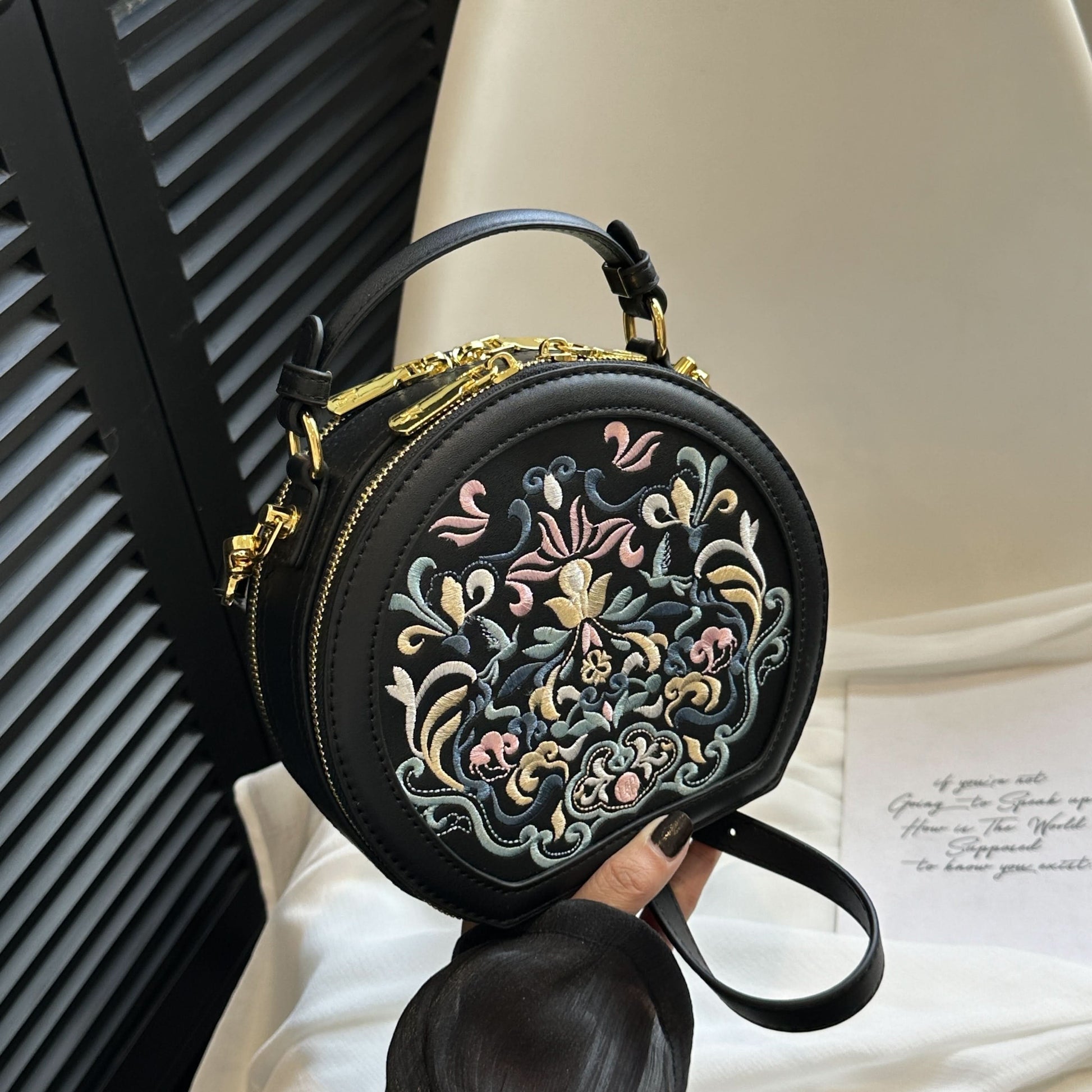 Striped PU Round Shoulder Bag – Vintage-Inspired Messenger