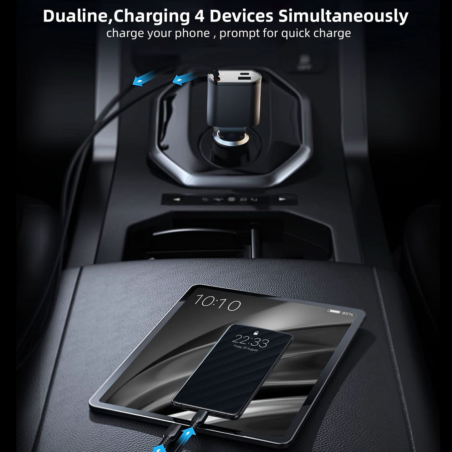Retractable Car Charger 4-in-1 – Super Fast 100W Charging