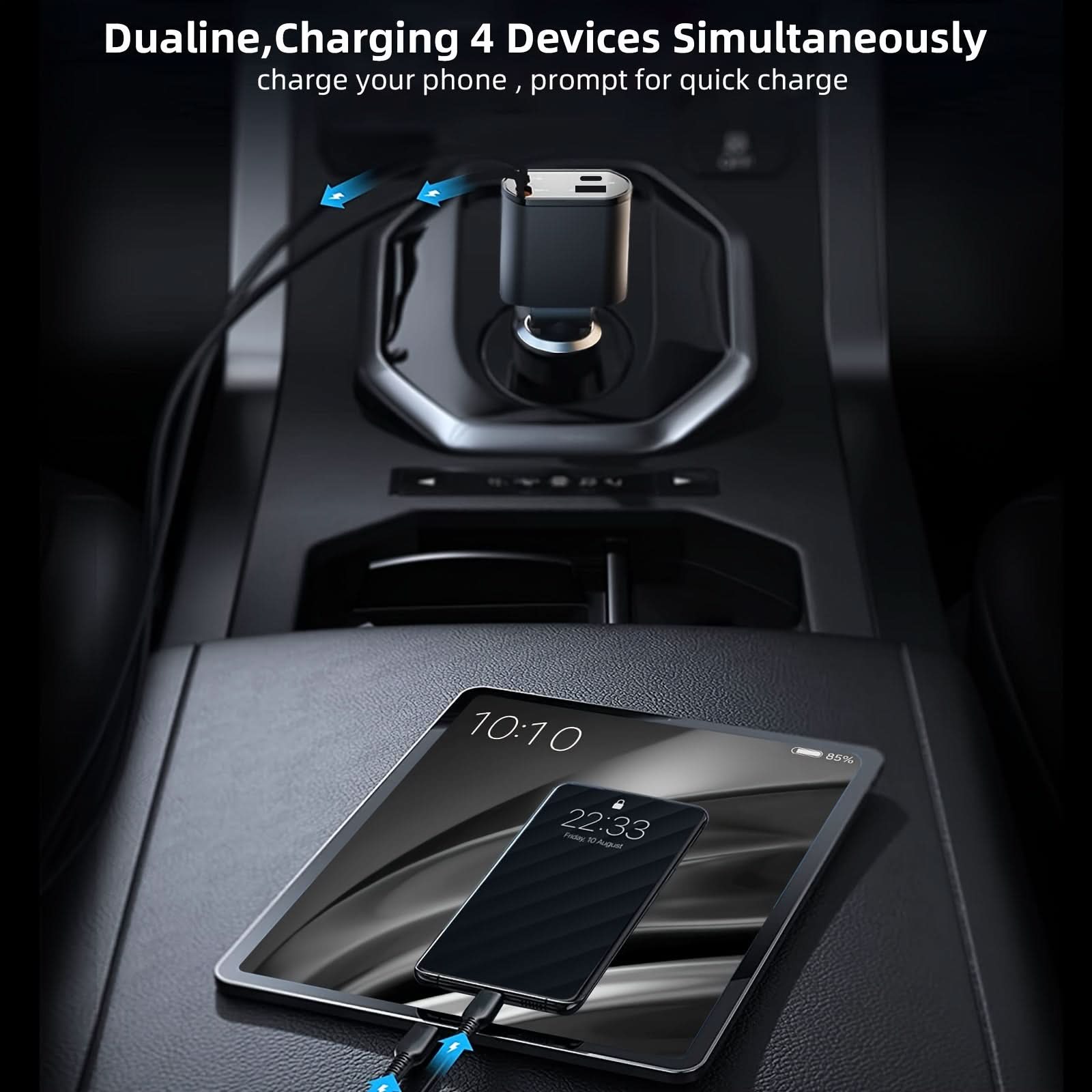 Retractable Car Charger 4-in-1 – Super Fast 100W Charging