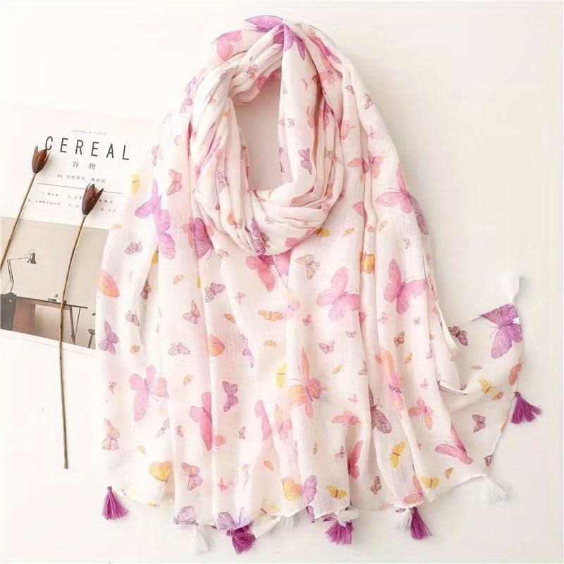 Pink Butterfly Print Scarf for Women