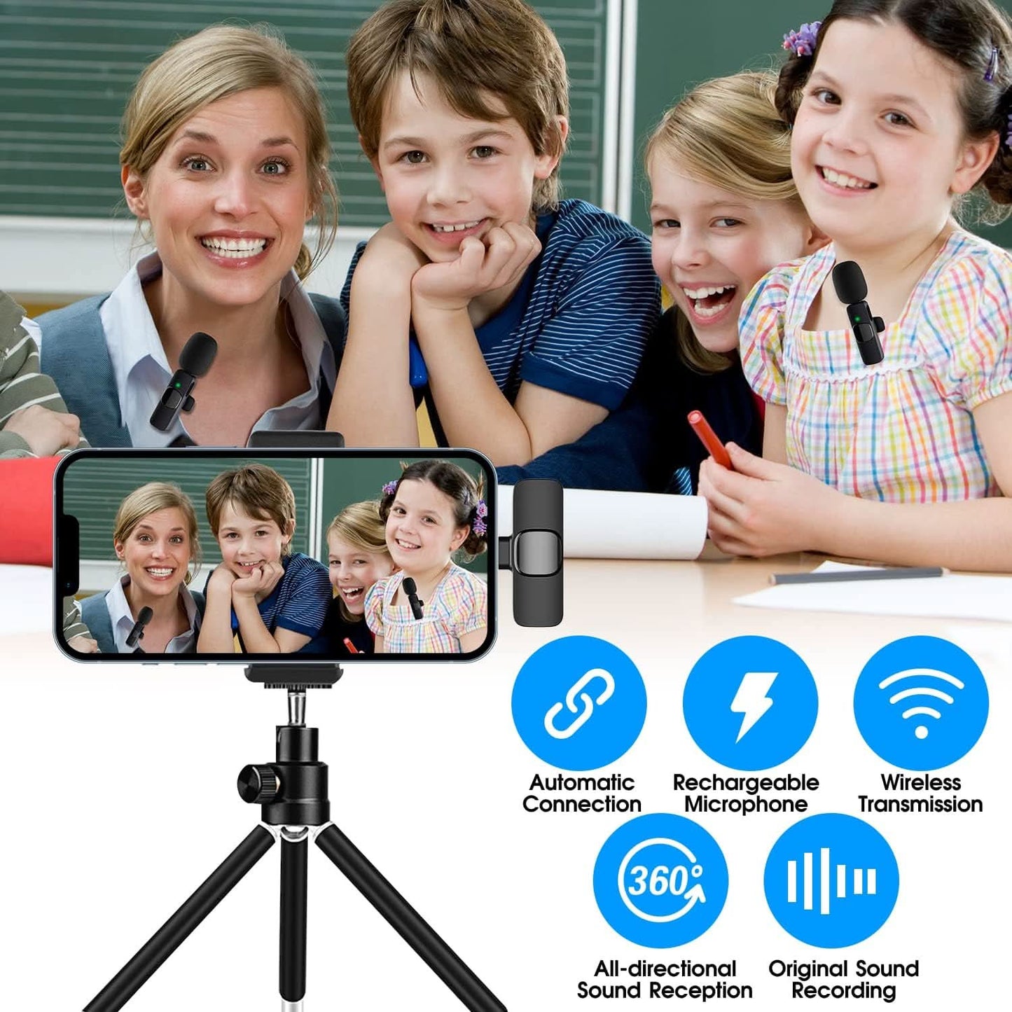 Pack of 2 pcs. Mini Wireless Lavalier Microphone
