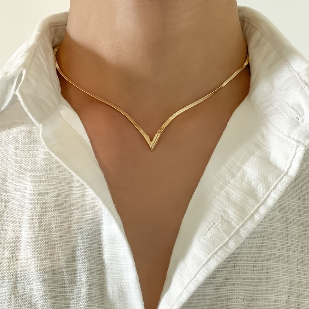 Silver V-Shaped Snake Chain Necklace, Minimalist Style