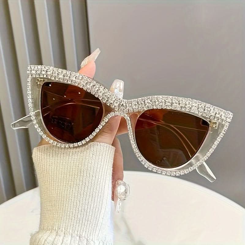 Luxury Rhinestone Cat Eye Sunglasses – Mirrored Lenses