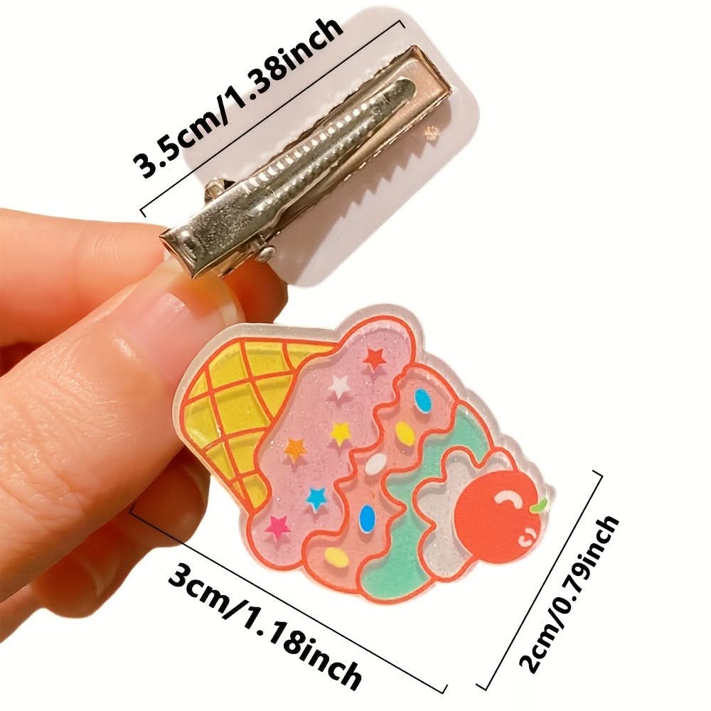 10pcs Cute Cartoon Popsicle Hair Clips – Colorful Acrylic Hair Accessories