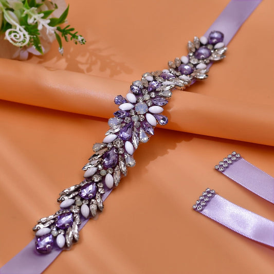 Handmade Rhinestone Satin Ribbon Belt – Bridal Accessory