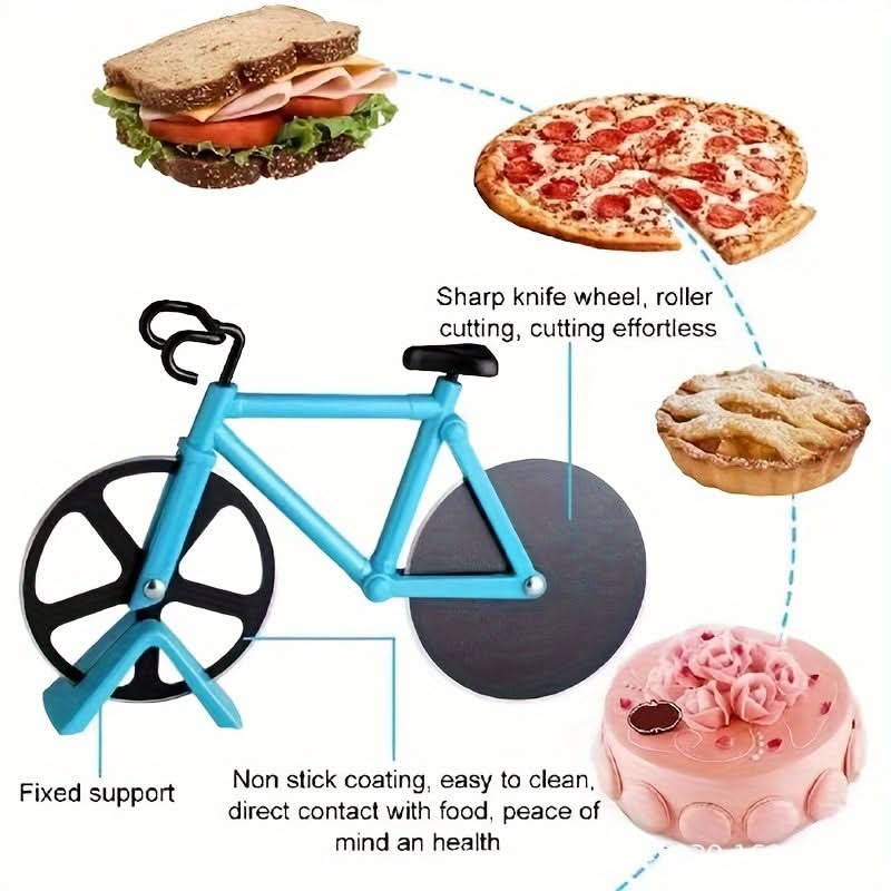 Bicycle-Shaped Pizza Cutter with Dual Stainless Steel Wheels