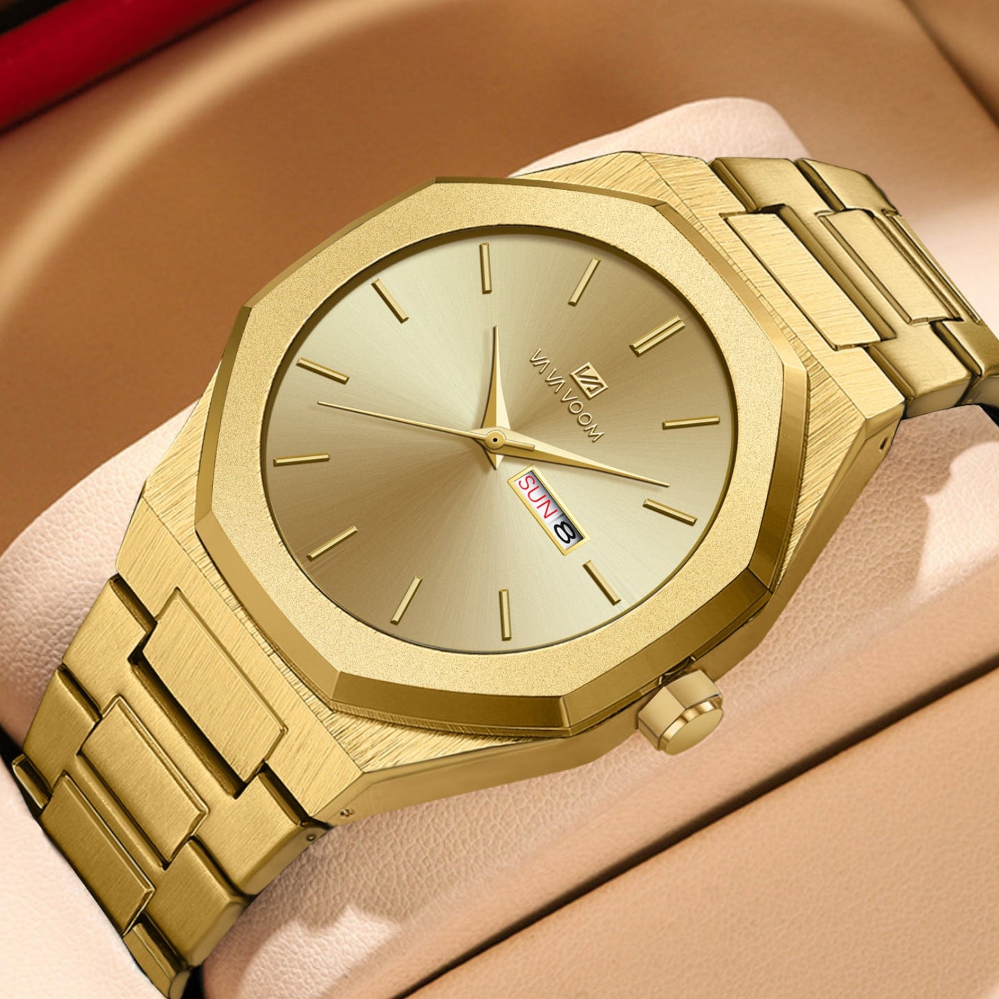 VA VA VOOM 2931 Octagonal Calendar Quartz Watch for Men