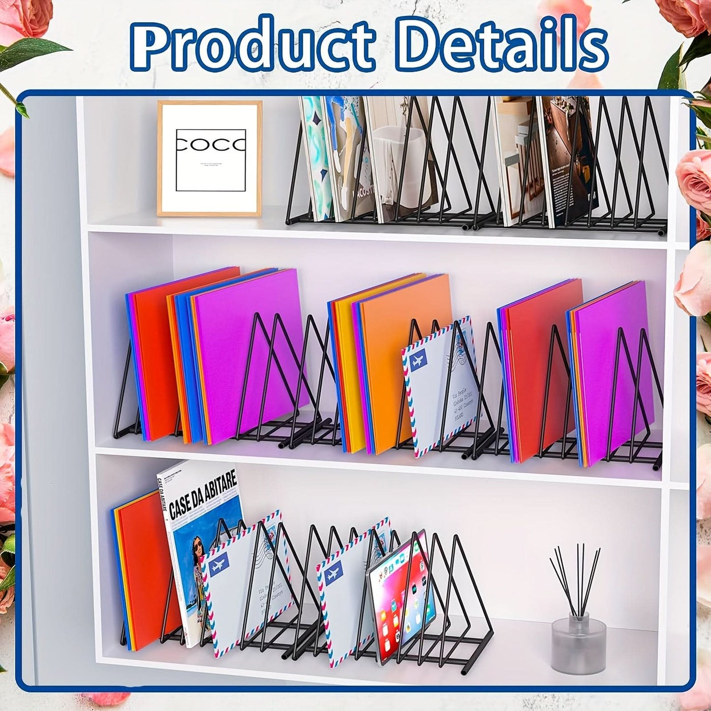 7-Section Metal Triangle File Organizer, Desktop Document Holder