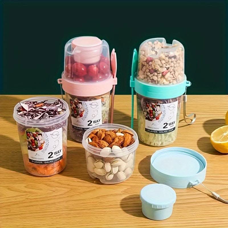 Salad Cup with Fork & Dressing Holder - Portable Salad Container