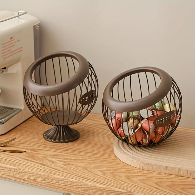 Sleek Metal Coffee Pod Holder – Stylish Iron Storage Basket for Snacks