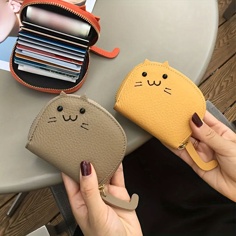 Cute Cat Card Holder for Women – Compact Multi-Card Wallet & Coin Purse