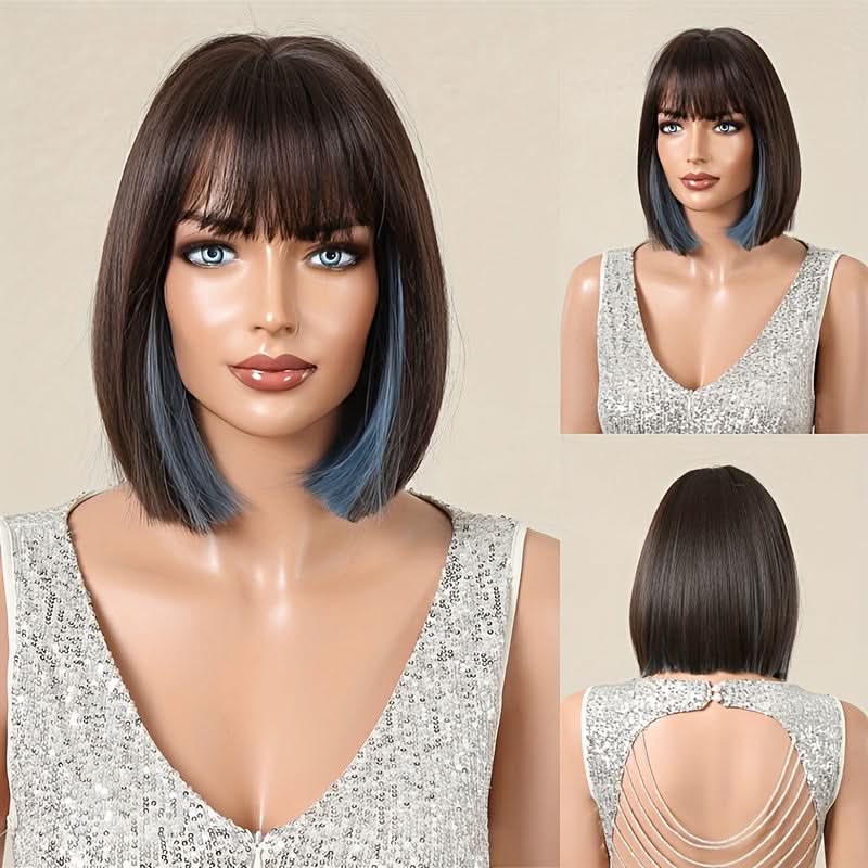 Elegant 12-Inch Bob Wig with Bangs – Curly Wave Style