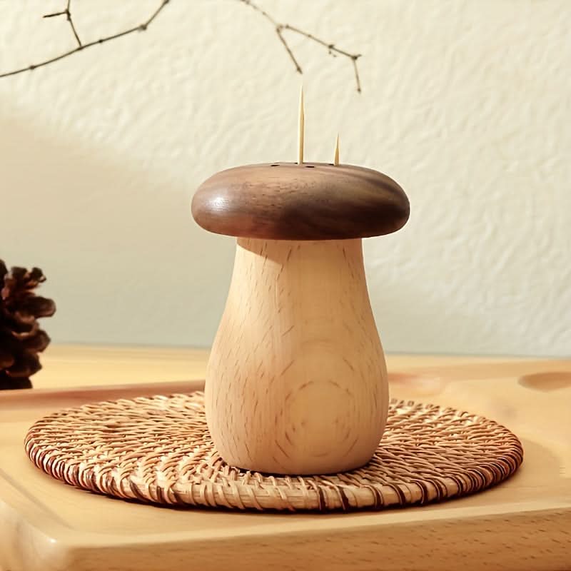Mushroom-Shaped Walnut Toothpick Holder, Decorative Kitchen Essential