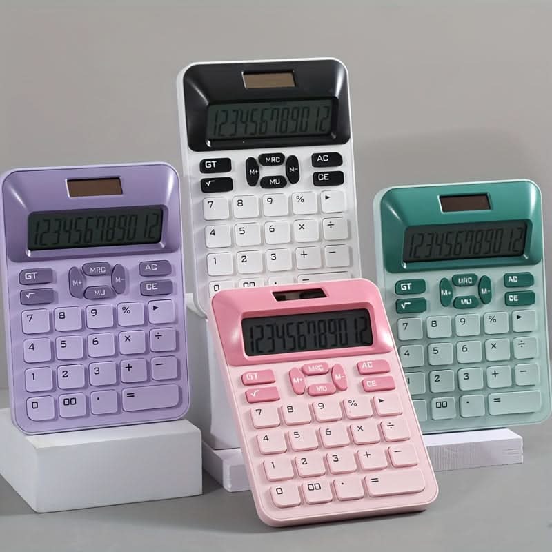 Solar-Powered 12-Digit Calculator with Large Buttons - LED Display