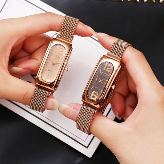 Exquisite Stainless Steel Mesh Band Quartz Watch Set ( 2pcs. set)