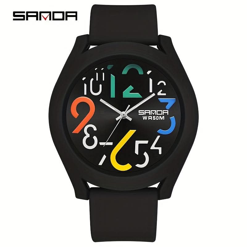 Men's Sports Quartz Watch – Colorful Removable Rubber Strap, Large Dial