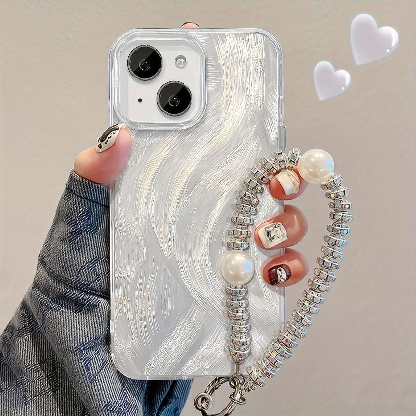 Luxury Pearl Beaded iPhone 16/15 Case with Lanyard