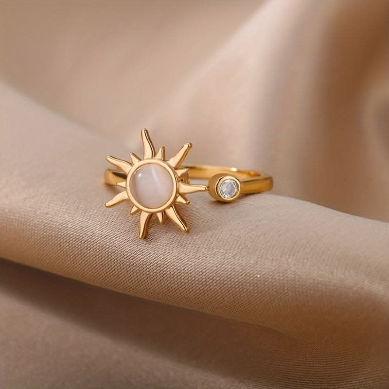 Adjustable Opal Sun Ring – Stainless Steel