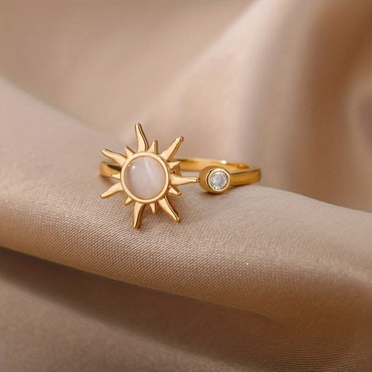 Adjustable Opal Sun Ring – Stainless Steel
