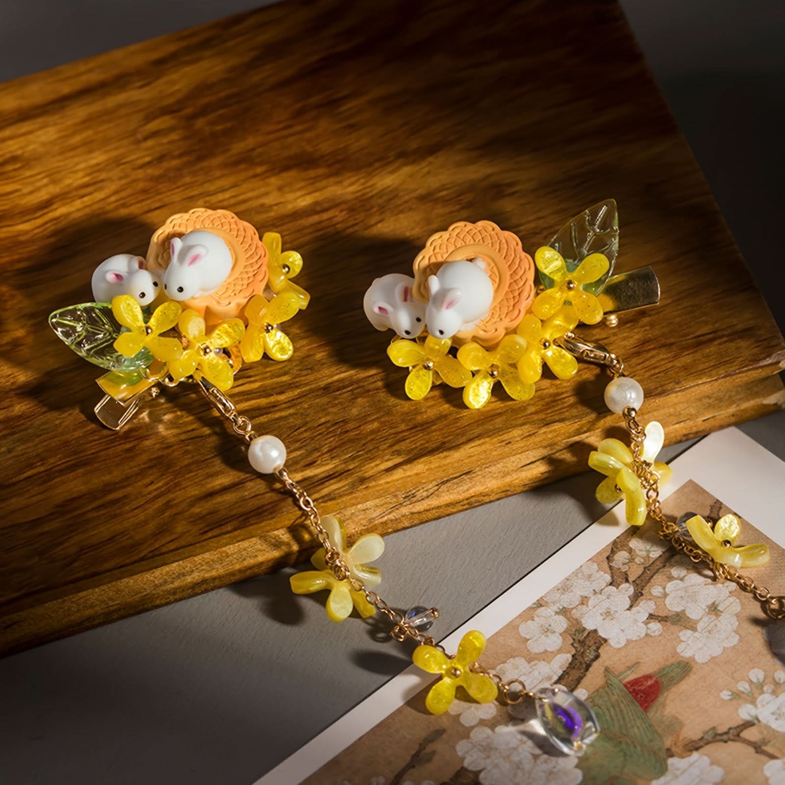 Chinese Rabbit Mooncake Tassel Hair Clip