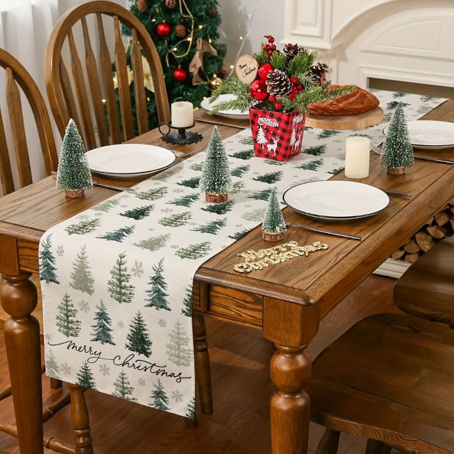 Christmas Table Runner - Linen Tree Decor