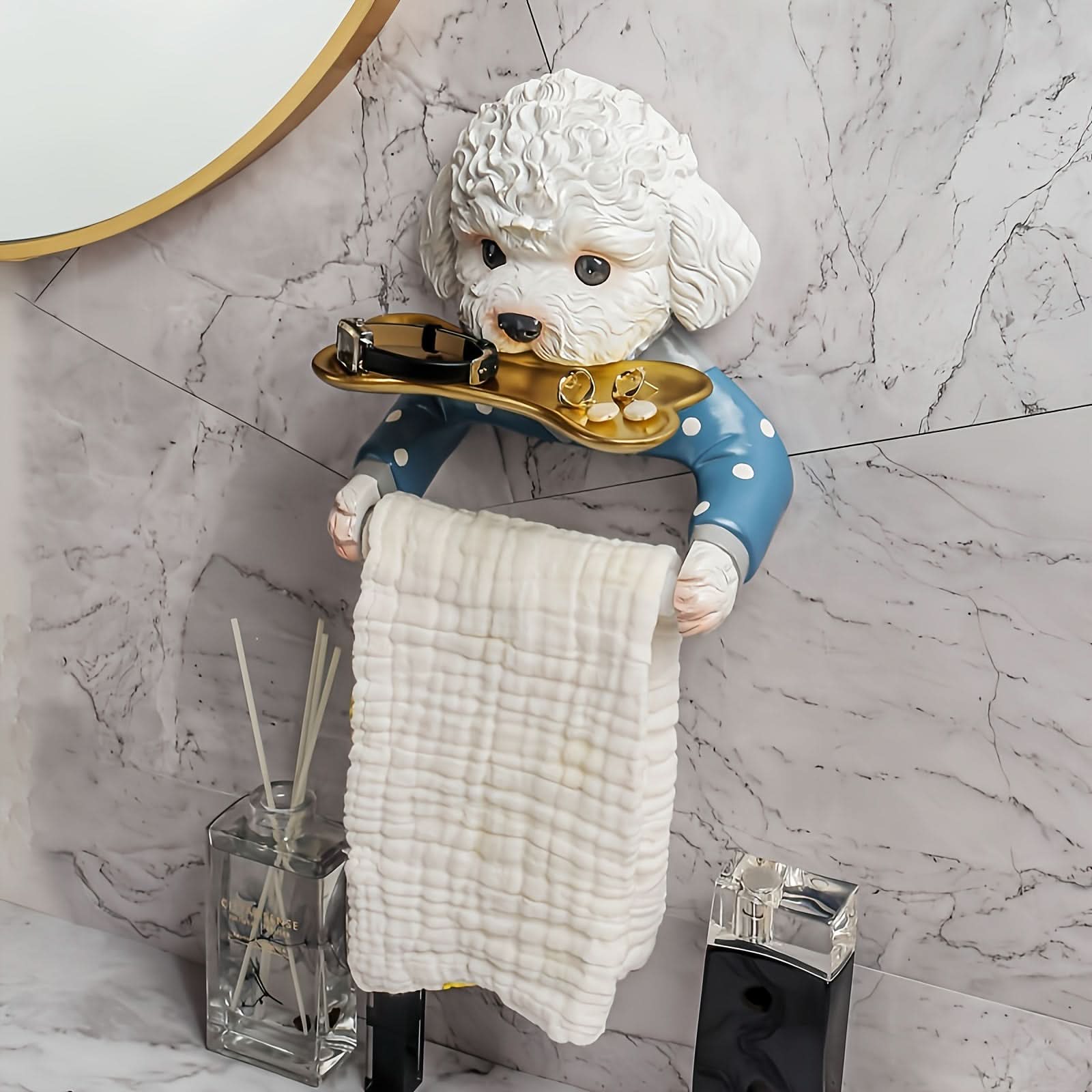Cute Dog Wall-Mounted Toilet Paper Holder – Resin Bathroom Tissue Dispenser