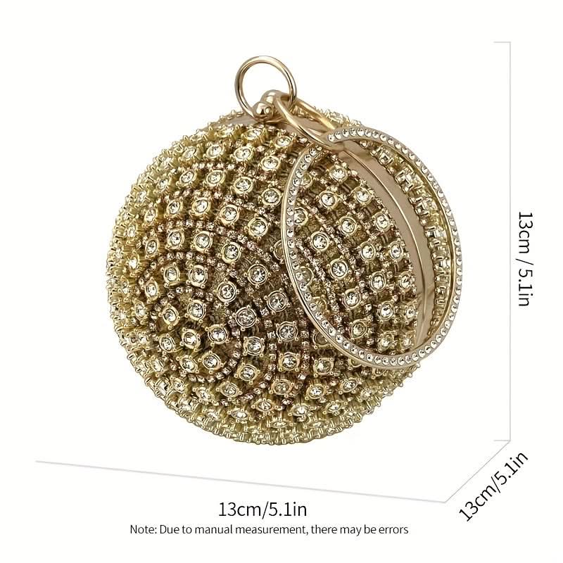 Gold Rhinestone Round Evening Clutch Bag
