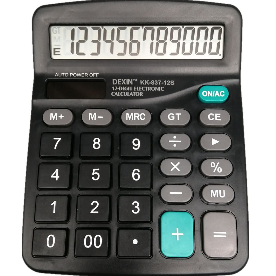 12-Digit Solar-Powered Calculator - LCD Display