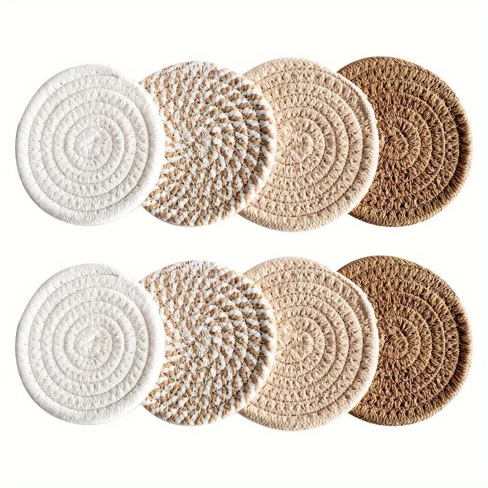 8-Piece Minimalist Cotton Fabric Drink Coasters - Brown Series
