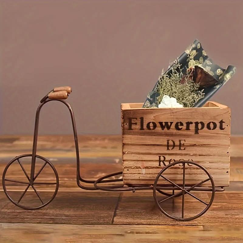Rustic Wooden Tricycle Planter for Indoor/Outdoor