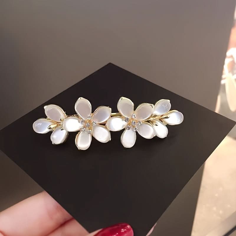 Luxurious Floral Hair Barrette - Rhinestone Accents