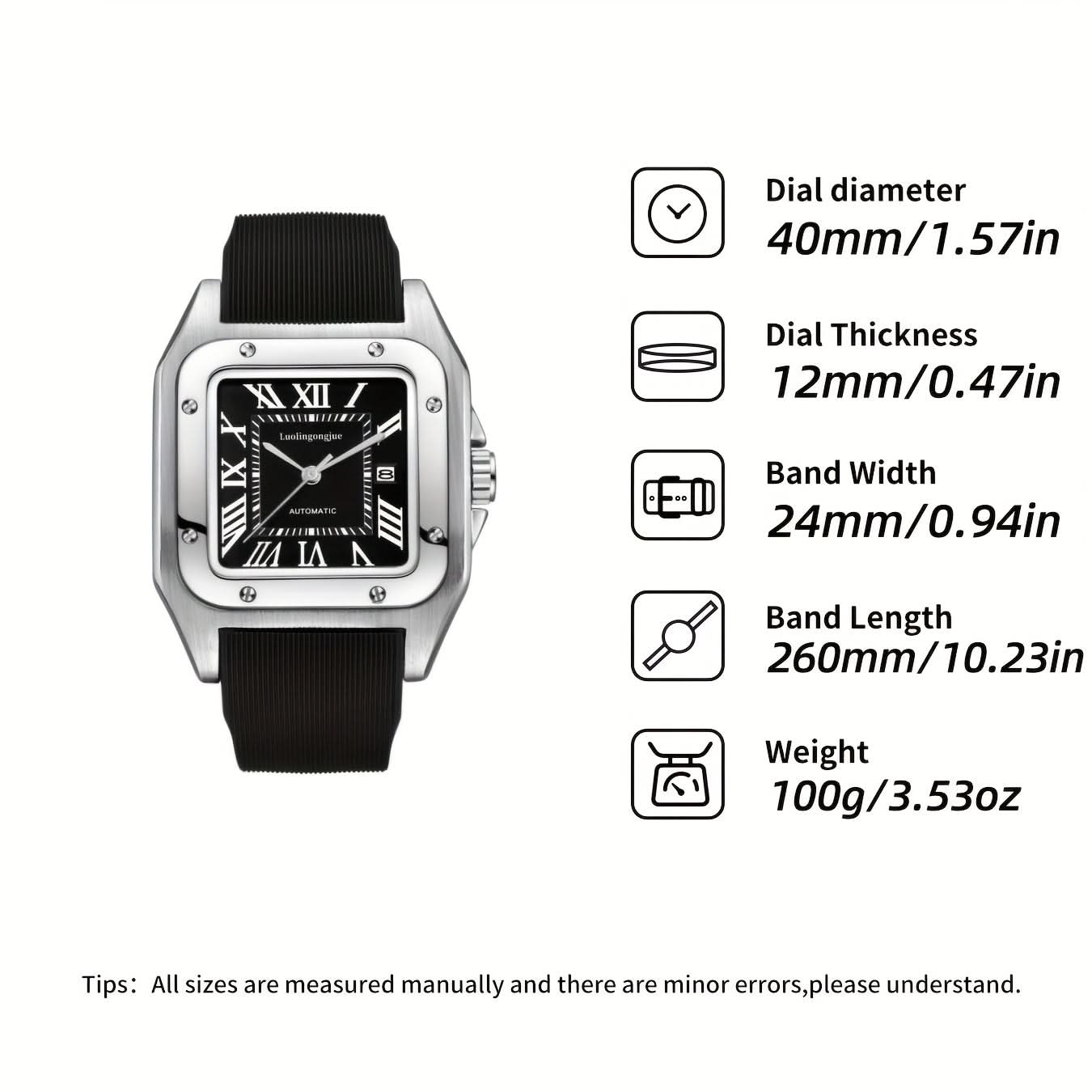 Men's Business Mechanical Watch, Zinc Alloy, Self-Winding, Rubber Strap