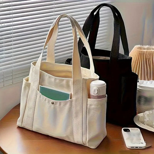 Large Capacity Multi-Pocket Canvas Tote Bag