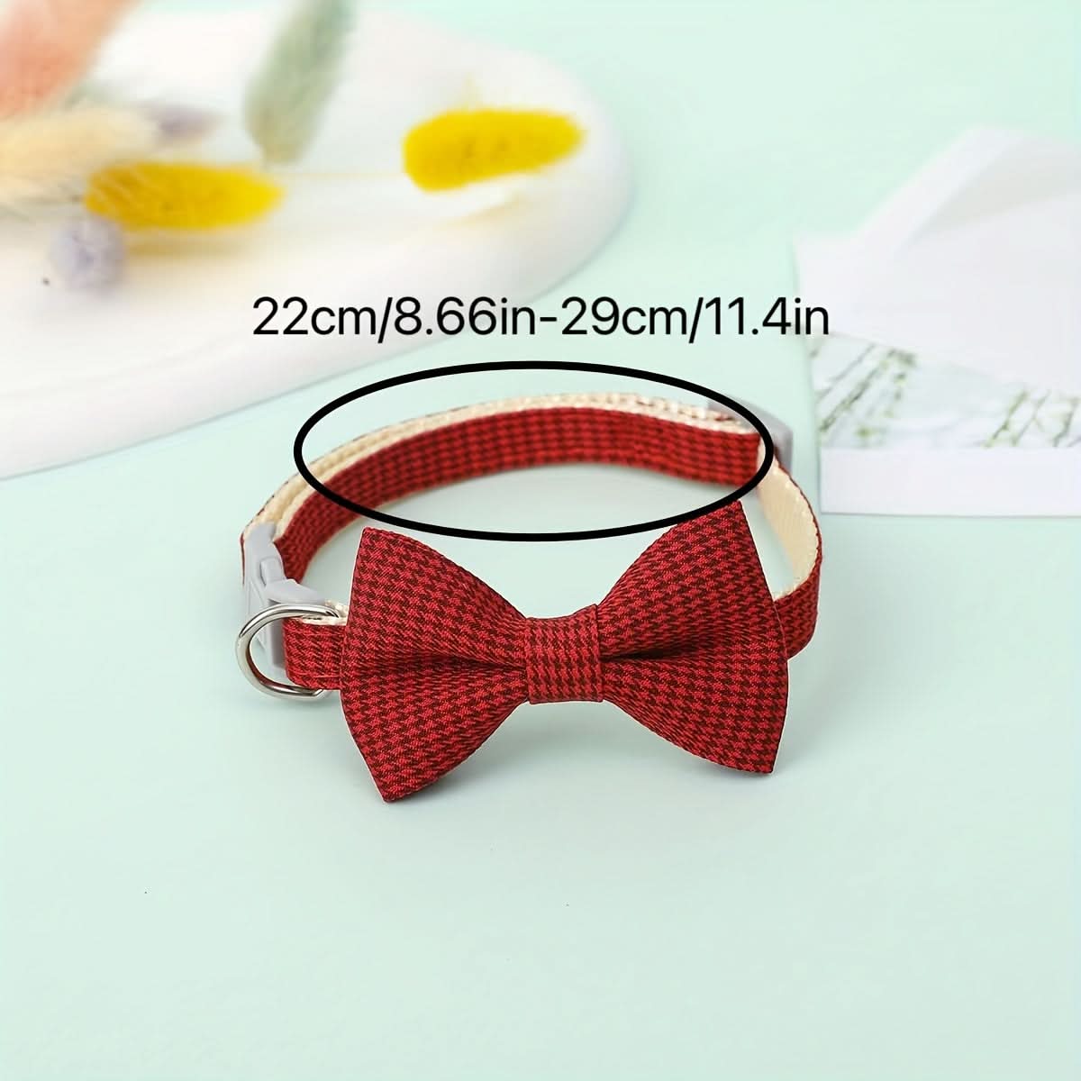 Adjustable Plaid Cat Collar with Bow Tie