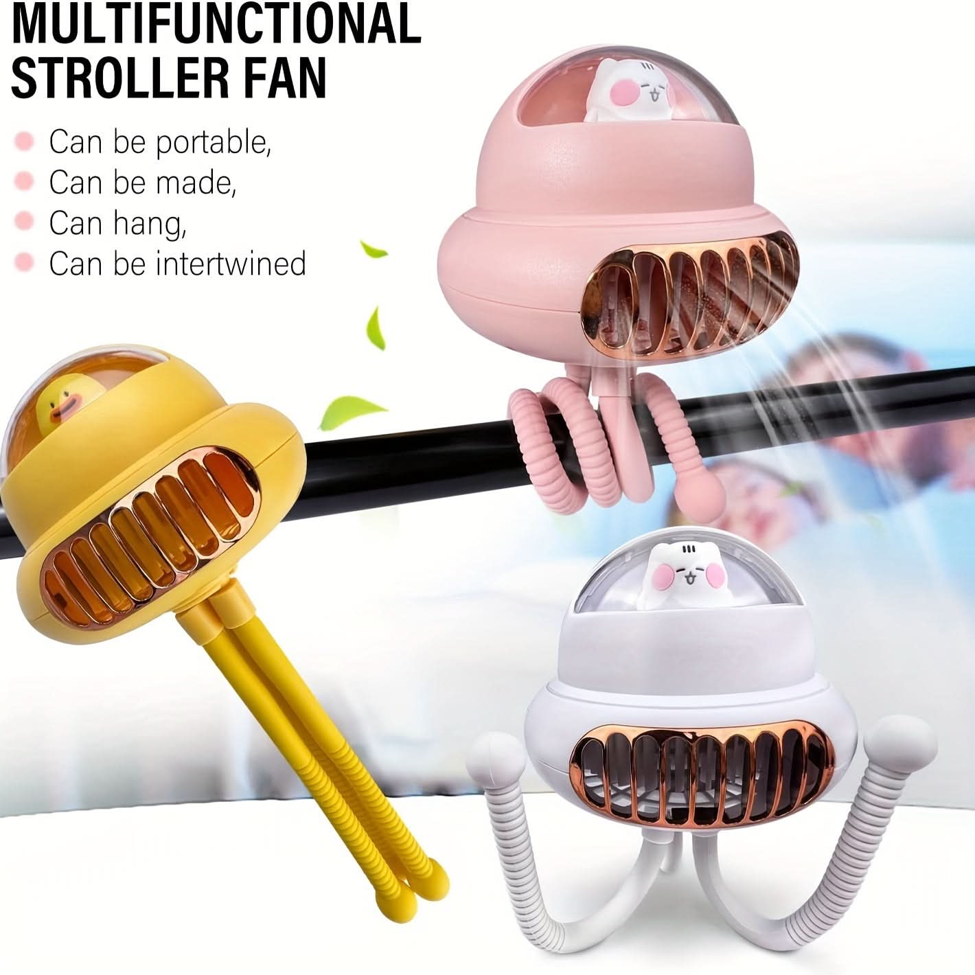 Cartoon Octopus Clip-On Fan – USB Rechargeable