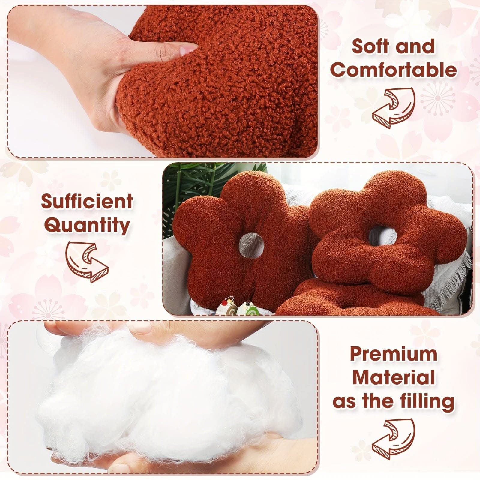 3 Pcs Flower Spherical Plush Throw Pillows