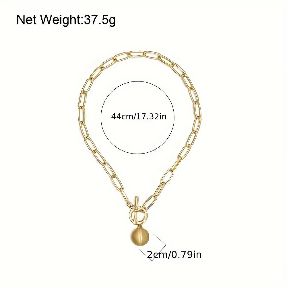 Trendy Golden Thick Chain Necklace – with Big Brushed Ball Pendant