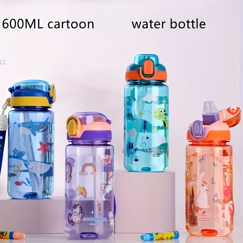 600ml Kids' Cartoon Sports Water Bottle – BPA-Free