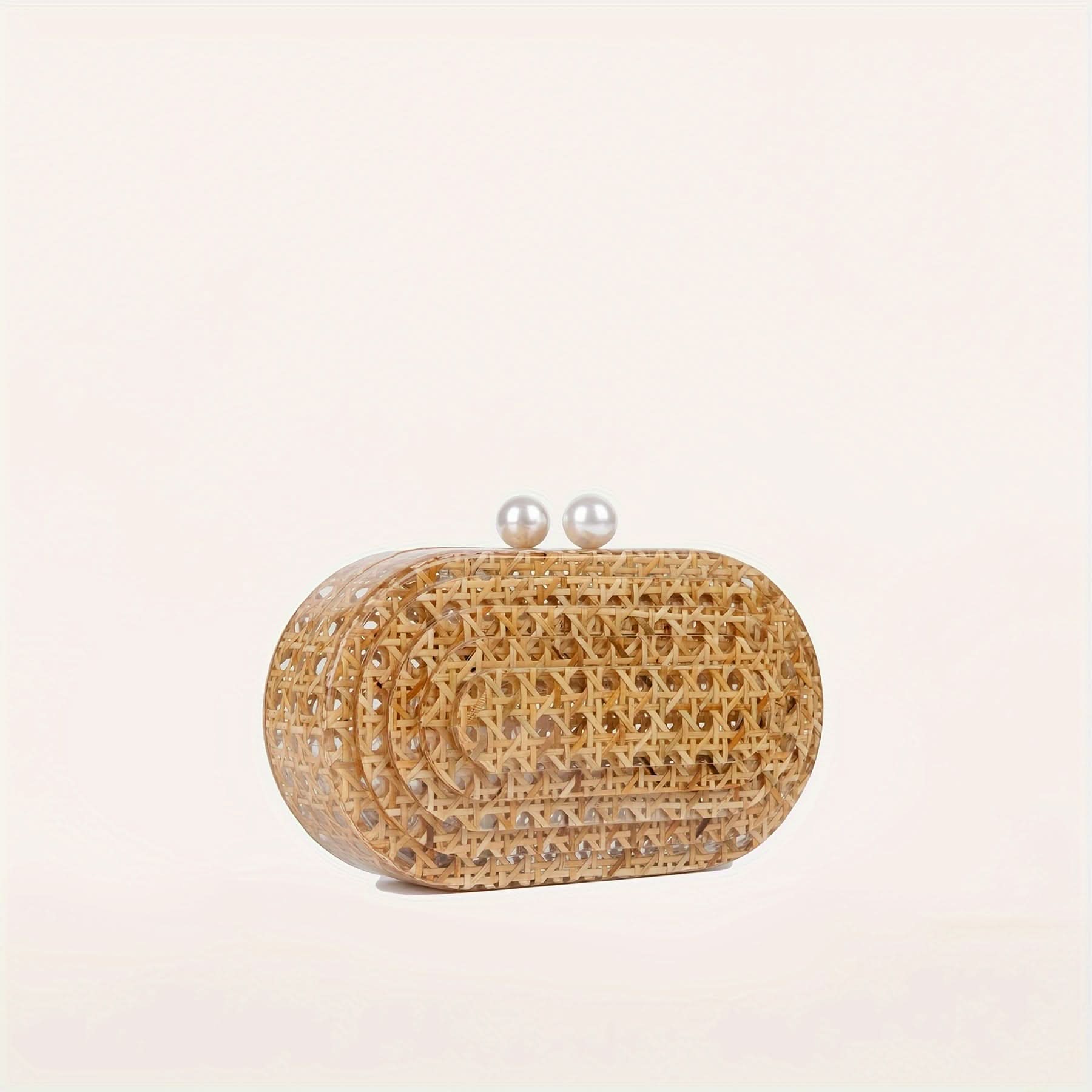 Pearl Rattan Clutch – Handwoven, Perfect for Weddings & Events