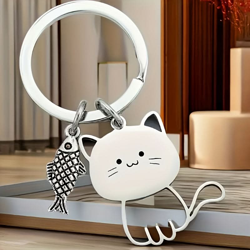 Adorable Cat & Fish Keychain - Simple Women's Fashion Accessory