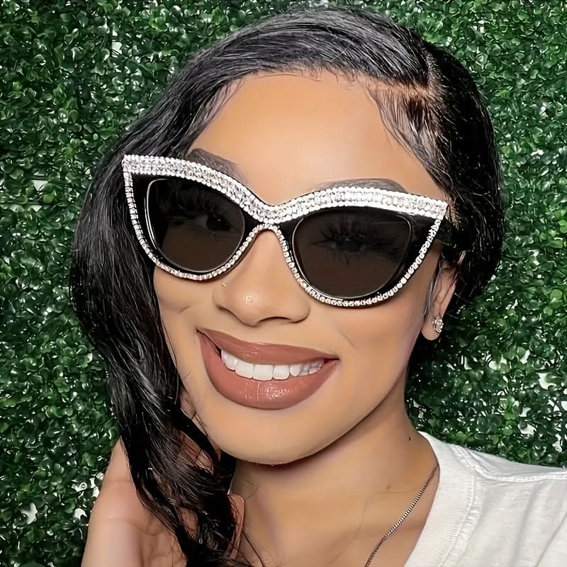 Luxury Rhinestone Cat Eye Sunglasses – Mirrored Lenses