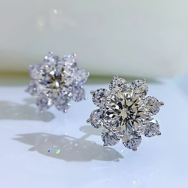 Sterling Silver Moissanite Flower Stud Earrings